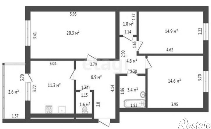 3-комн квартира Кавказская улица, 5Б,  д. 5Б
