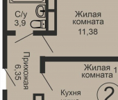 2-комн, 42 кв м, этаж 5/18 Южный административный округ, Ленинский район
