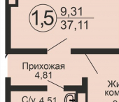 1-комн, 37 кв м, этаж 6/18 Южный административный округ, Ленинский район
