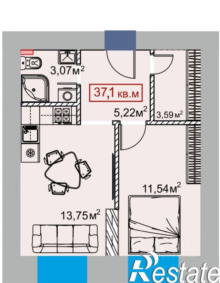1-комн квартира Пролетарская улица, 34,  д. 34