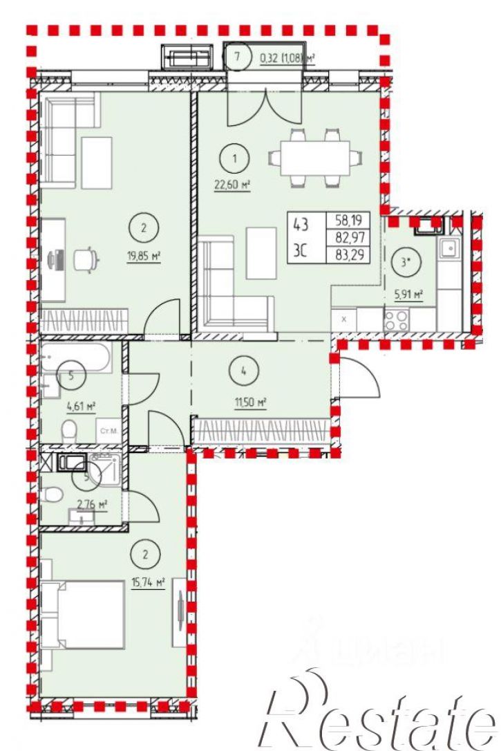 3-комн квартира Набережная улица, 25А,  д. 25А