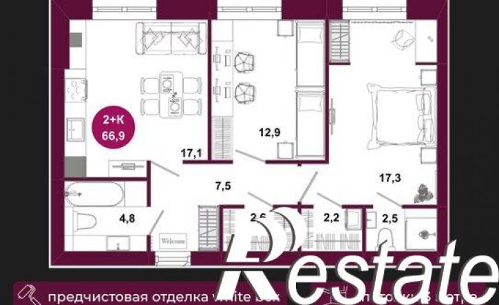 2-комн квартира в новом доме Южный административный округ, Ленинский район